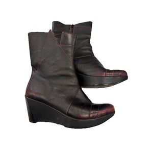 Naot Ella volcanic red leather wedge boots burgundy sz 7.5/‎ 37 mid calf